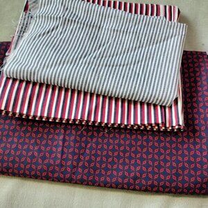 Fabric Remnant Lot Blue Red Cotton Quilting Crafts Big Pieces Stripes Pinwheels